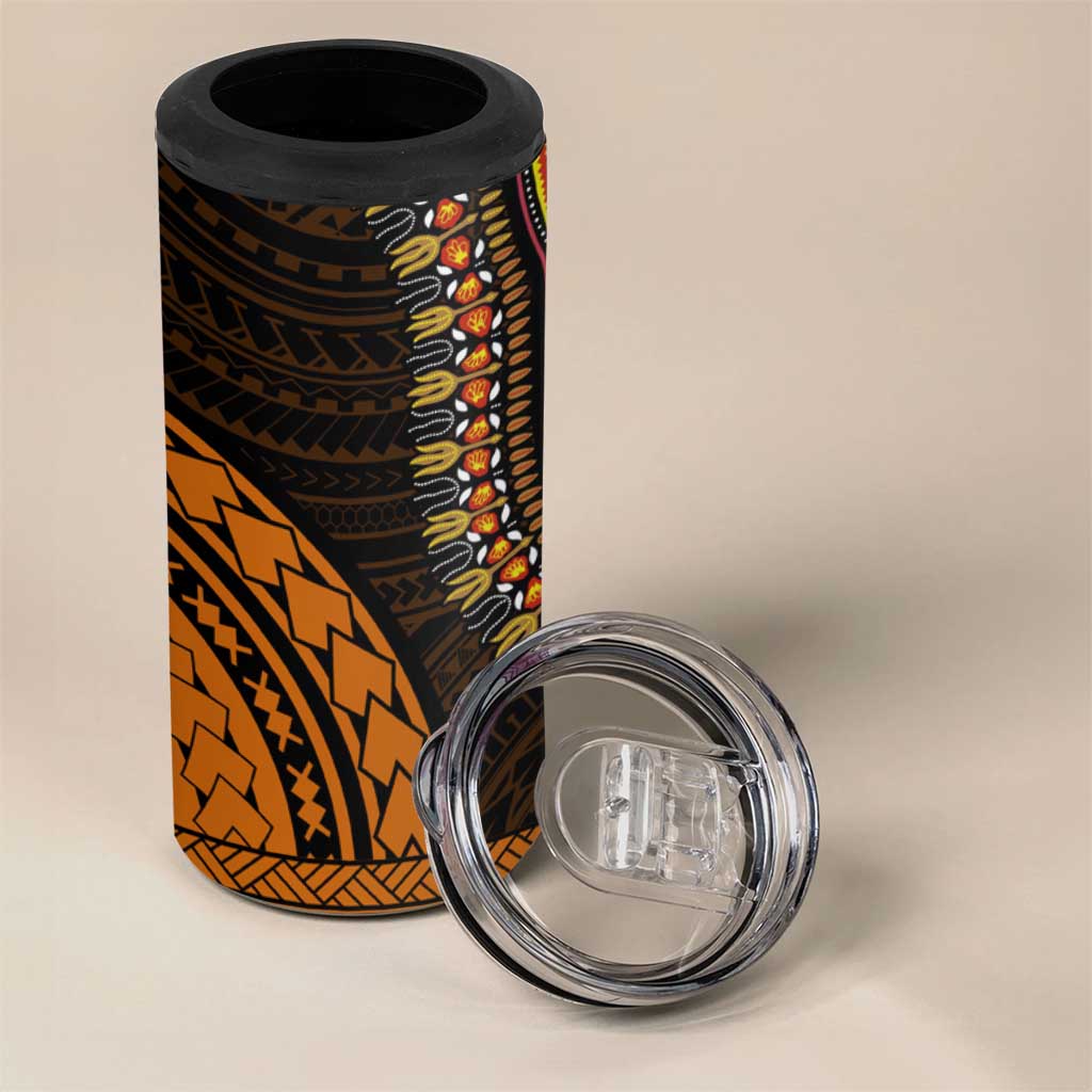 African Dashiki and Polynesian Pattern 4 in 1 Can Cooler Tumbler Gold LT9