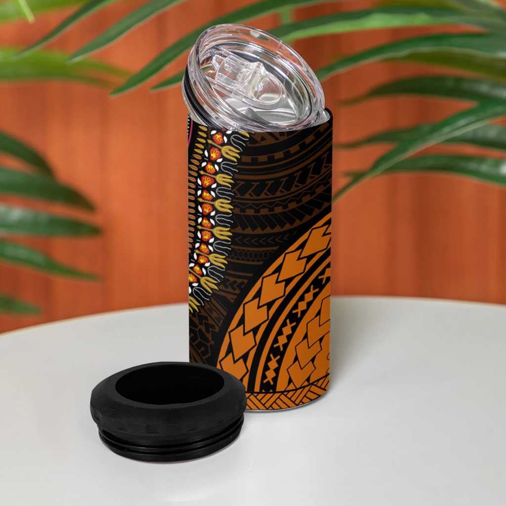 African Dashiki and Polynesian Pattern 4 in 1 Can Cooler Tumbler Gold LT9