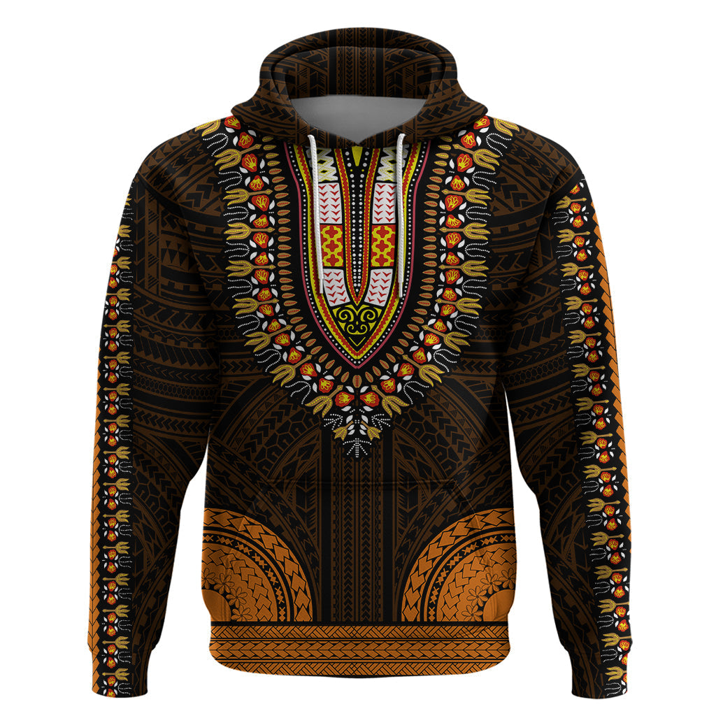 African Dashiki Hoodie With Polynesian Pattern - Gold LT9