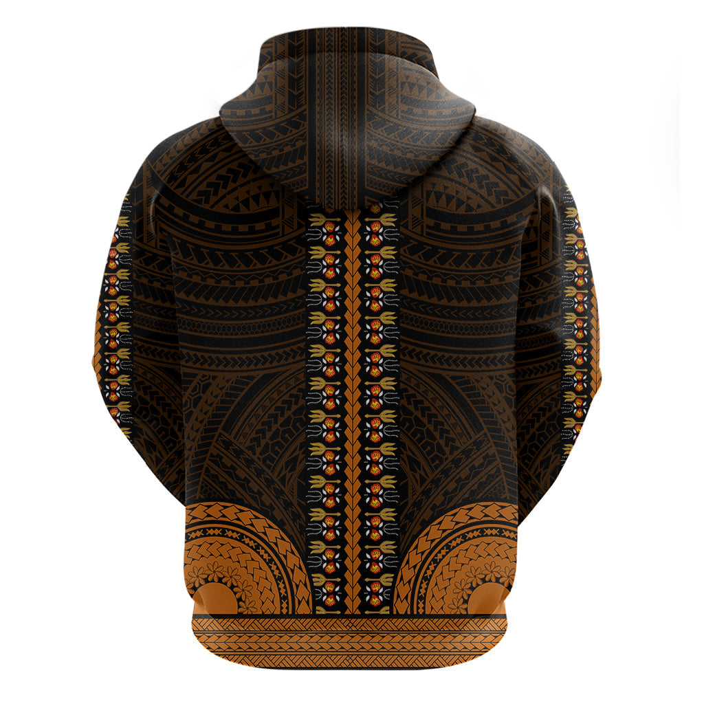 African Dashiki Hoodie With Polynesian Pattern - Gold LT9