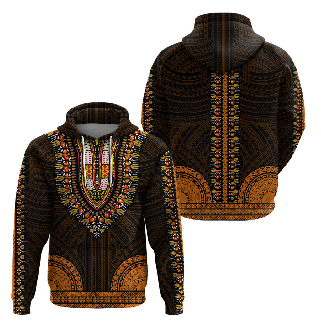 African Dashiki Hoodie With Polynesian Pattern - Gold LT9