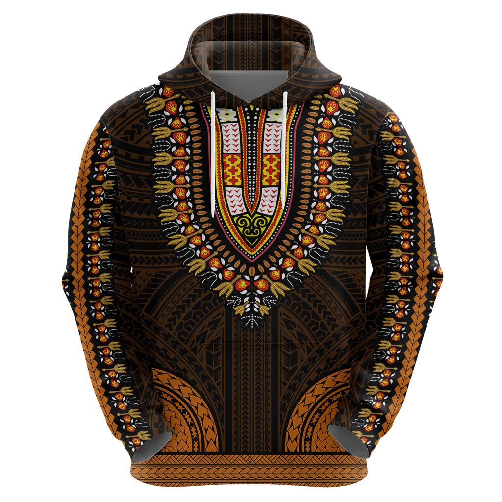 African Dashiki Hoodie With Polynesian Pattern - Gold LT9