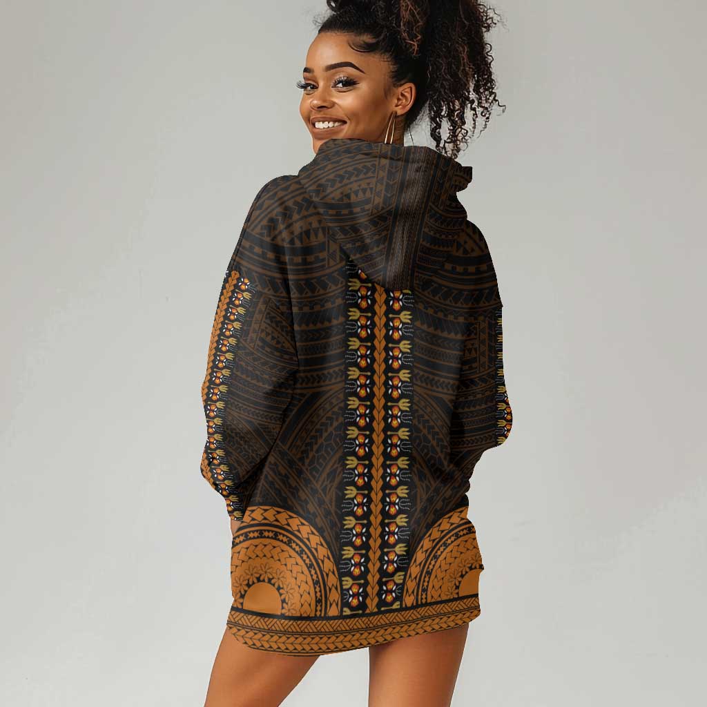 African Dashiki and Polynesian Pattern Hoodie Dress Gold LT9
