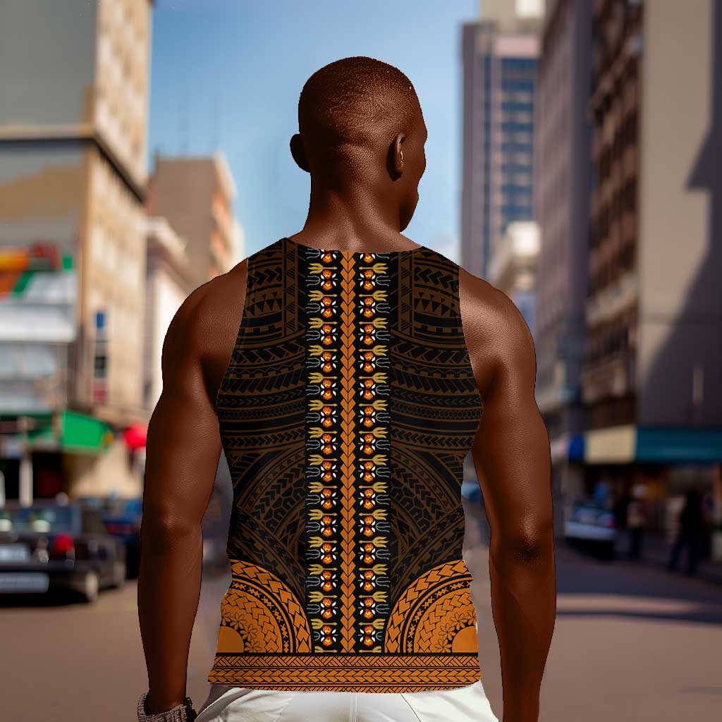 African Dashiki and Polynesian Pattern Men Tank Top Gold LT9
