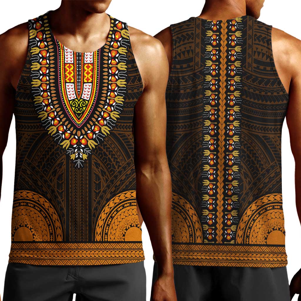 African Dashiki and Polynesian Pattern Men Tank Top Gold LT9