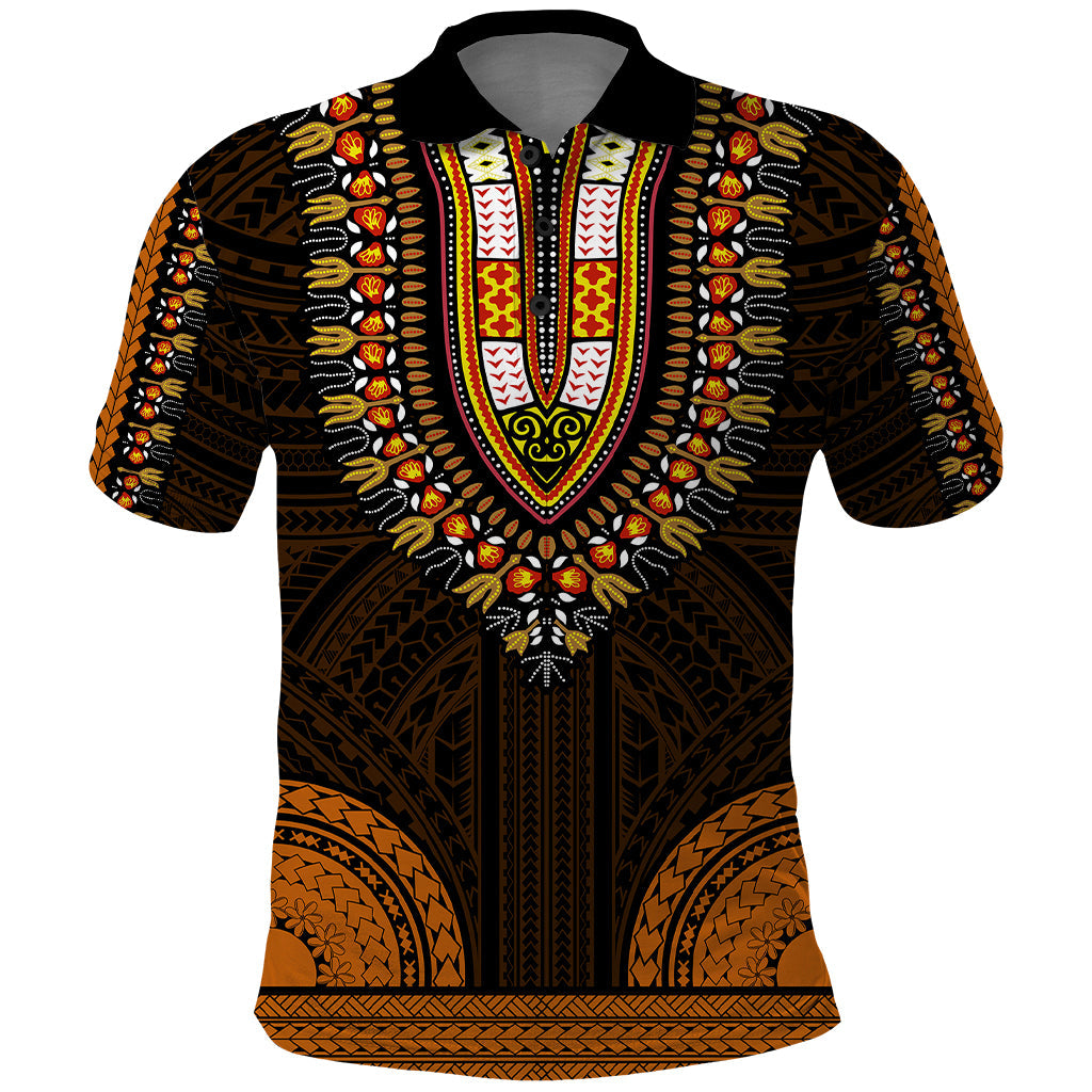 African Dashiki Polo Shirt With Polynesian Pattern - Gold LT9