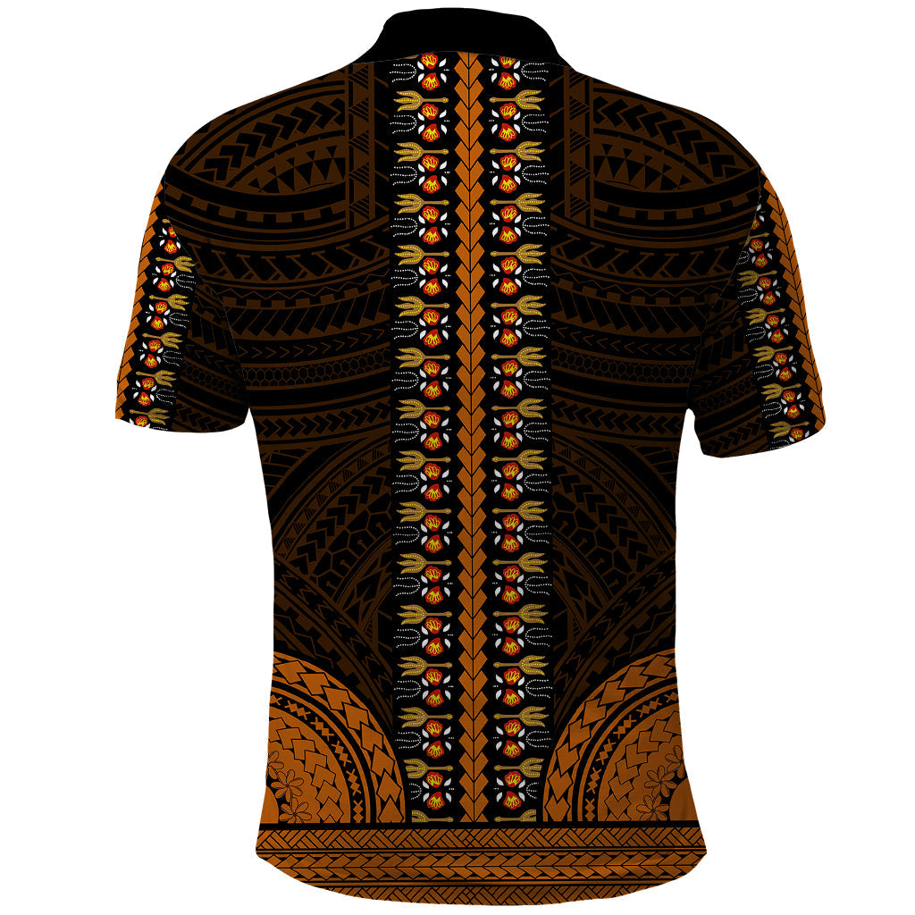 African Dashiki Polo Shirt With Polynesian Pattern - Gold LT9