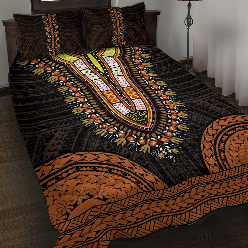 African Dashiki and Polynesian Pattern Quilt Bed Set Gold LT9