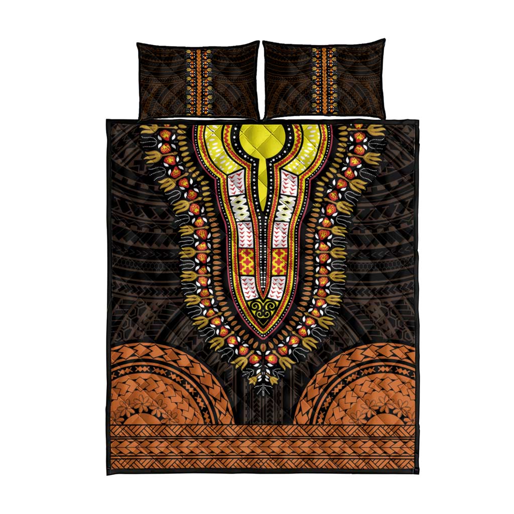 African Dashiki and Polynesian Pattern Quilt Bed Set Gold LT9
