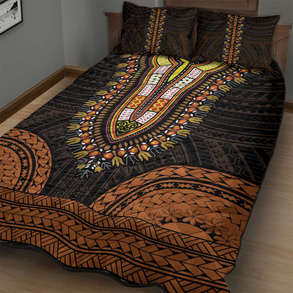 African Dashiki and Polynesian Pattern Quilt Bed Set Gold LT9