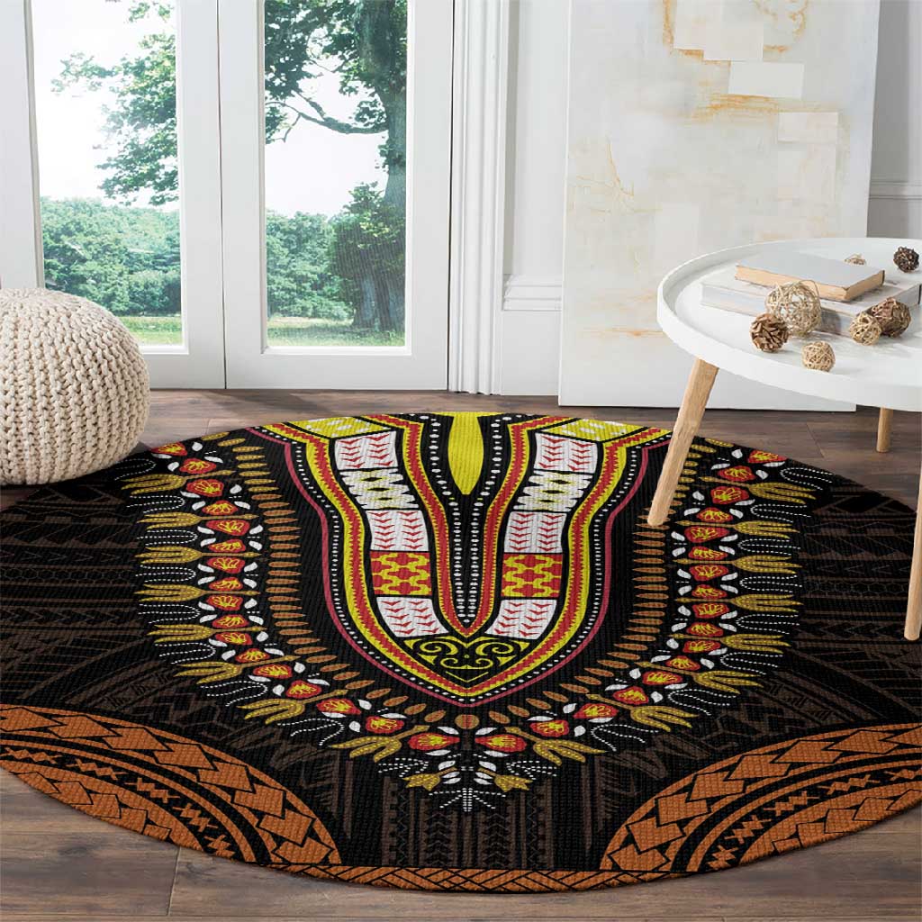African Dashiki and Polynesian Pattern Round Carpet Gold LT9