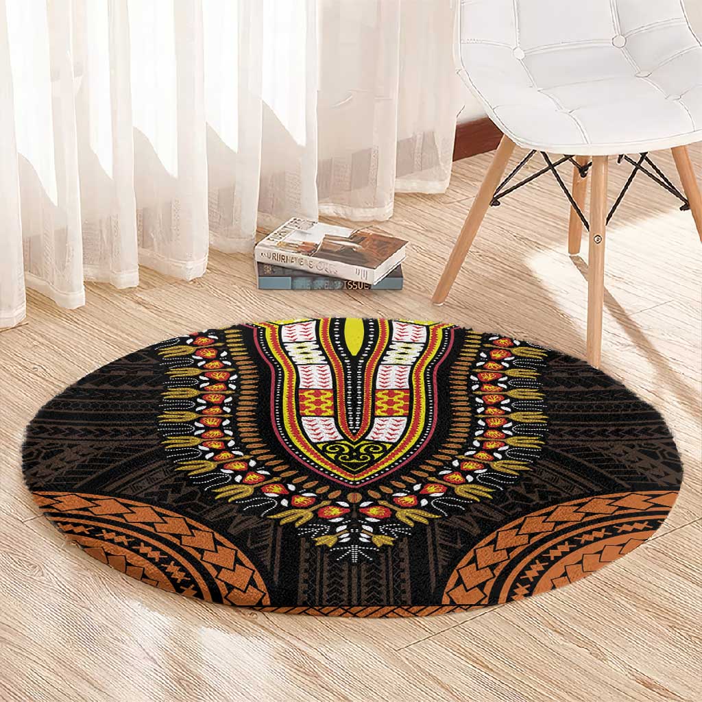 African Dashiki and Polynesian Pattern Round Carpet Gold LT9