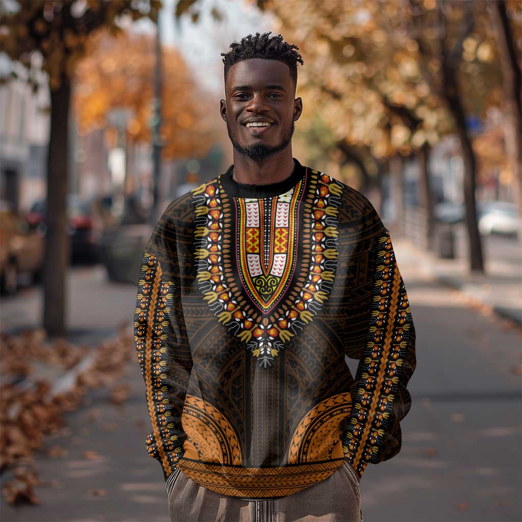 African Dashiki and Polynesian Pattern Sweatshirt Gold LT9