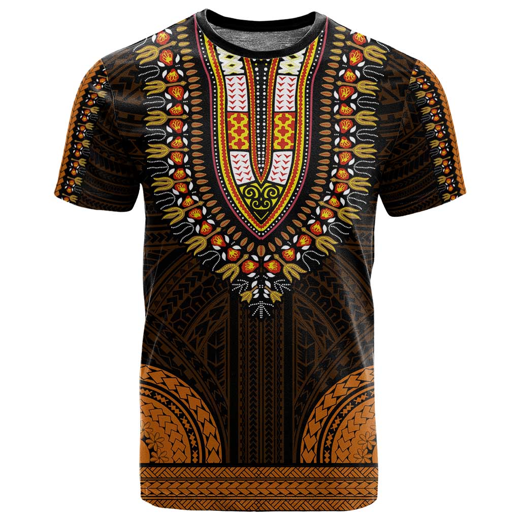 African Dashiki and Polynesian Pattern T shirt Gold LT9