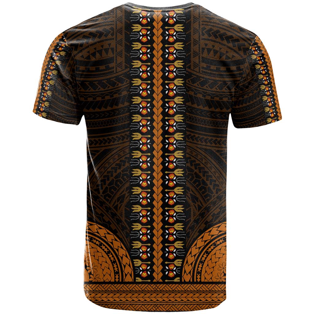 African Dashiki and Polynesian Pattern T shirt Gold LT9