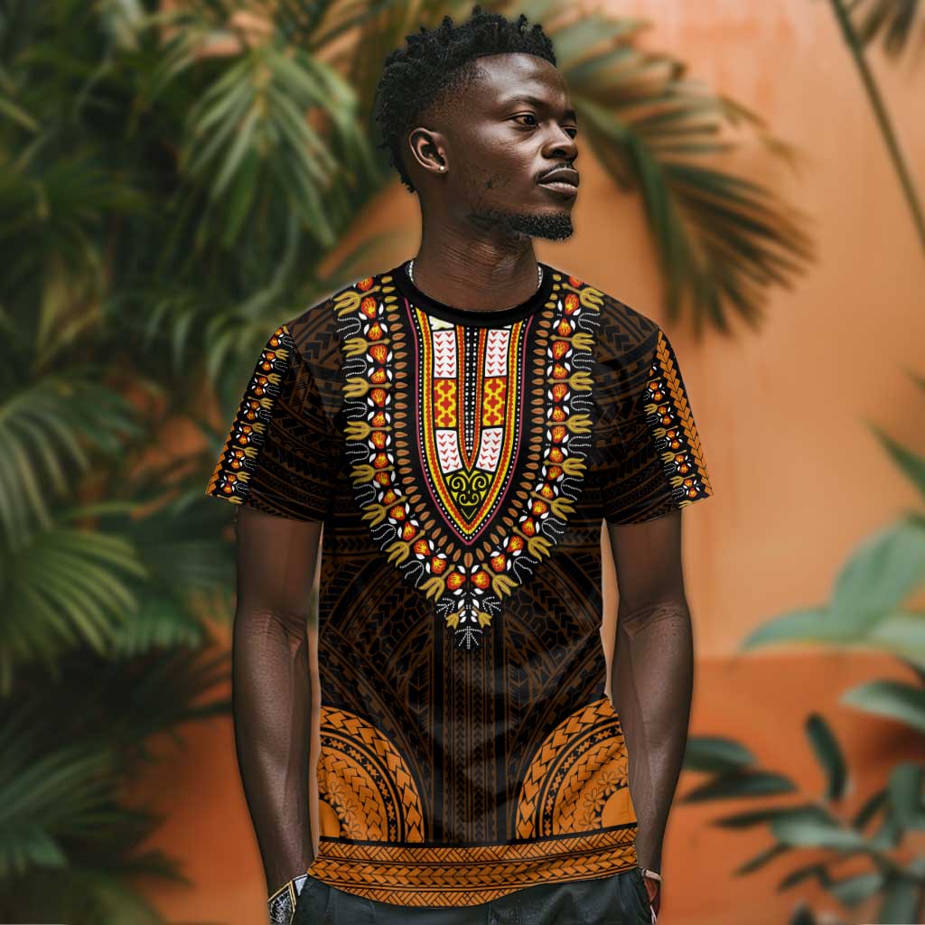 African Dashiki and Polynesian Pattern T shirt Gold LT9