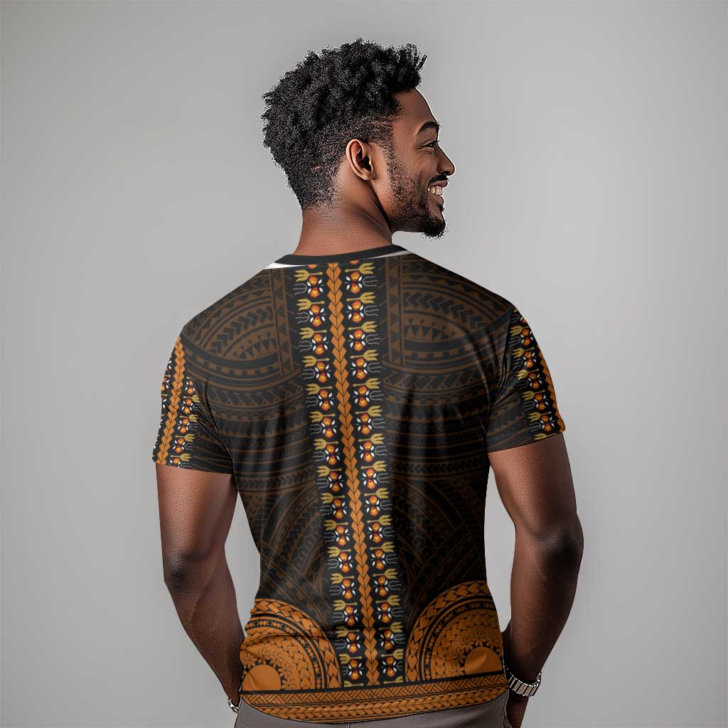 African Dashiki and Polynesian Pattern T shirt Gold LT9