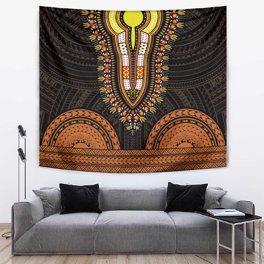 African Dashiki and Polynesian Pattern Tapestry Gold LT9