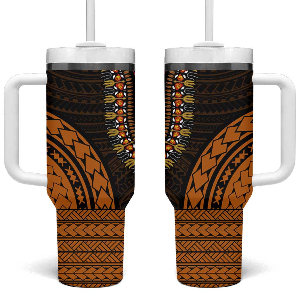 African Dashiki and Polynesian Pattern Tumbler With Handle Gold LT9