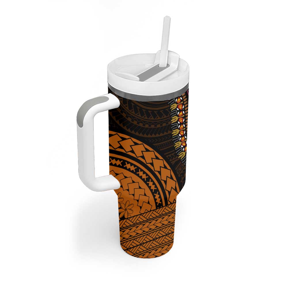 African Dashiki and Polynesian Pattern Tumbler With Handle Gold LT9