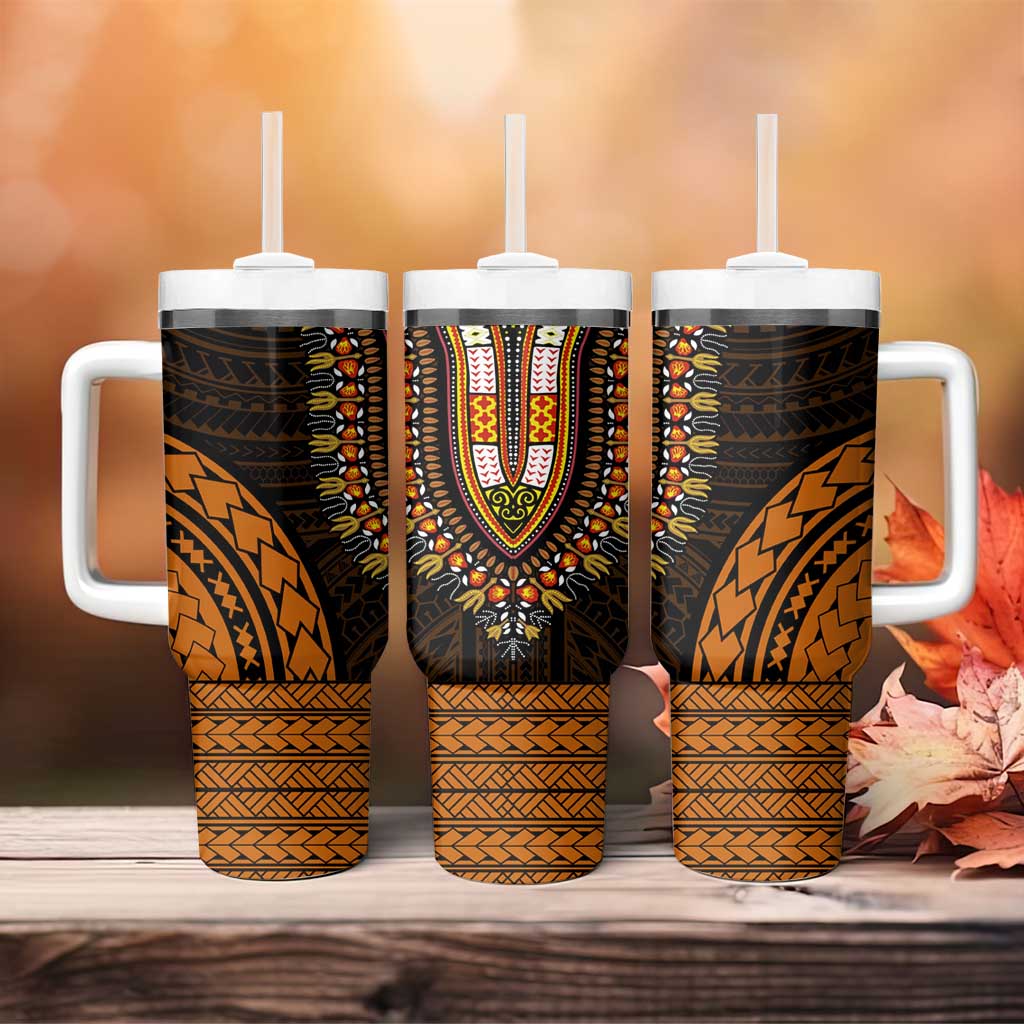 African Dashiki and Polynesian Pattern Tumbler With Handle Gold LT9