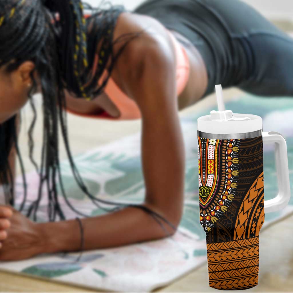 African Dashiki and Polynesian Pattern Tumbler With Handle Gold LT9