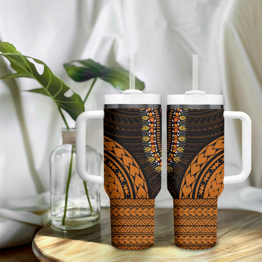 African Dashiki and Polynesian Pattern Tumbler With Handle Gold LT9
