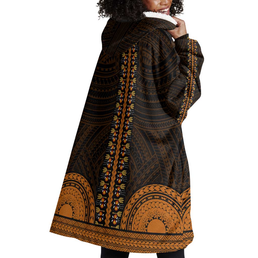 African Dashiki and Polynesian Pattern Wearable Blanket Hoodie Gold LT9
