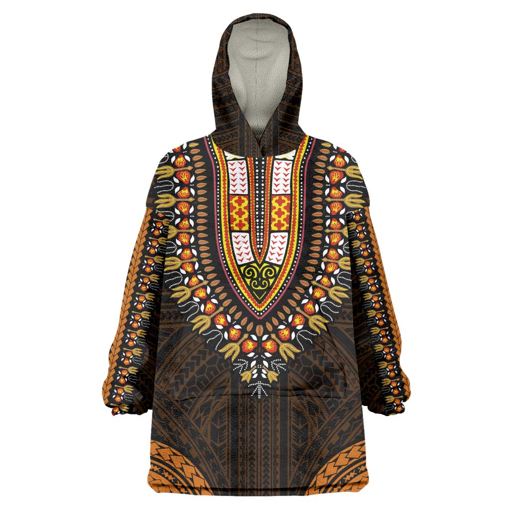 African Dashiki and Polynesian Pattern Wearable Blanket Hoodie Gold LT9