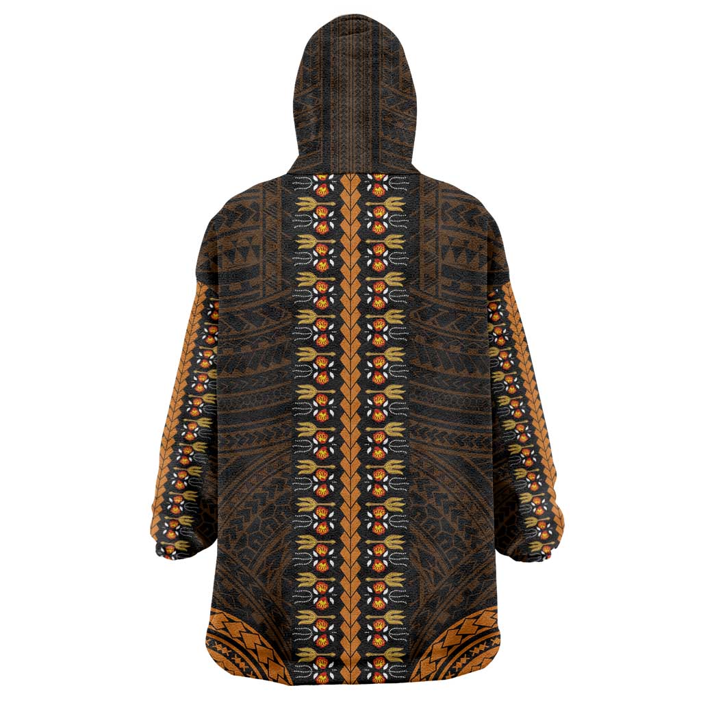 African Dashiki and Polynesian Pattern Wearable Blanket Hoodie Gold LT9