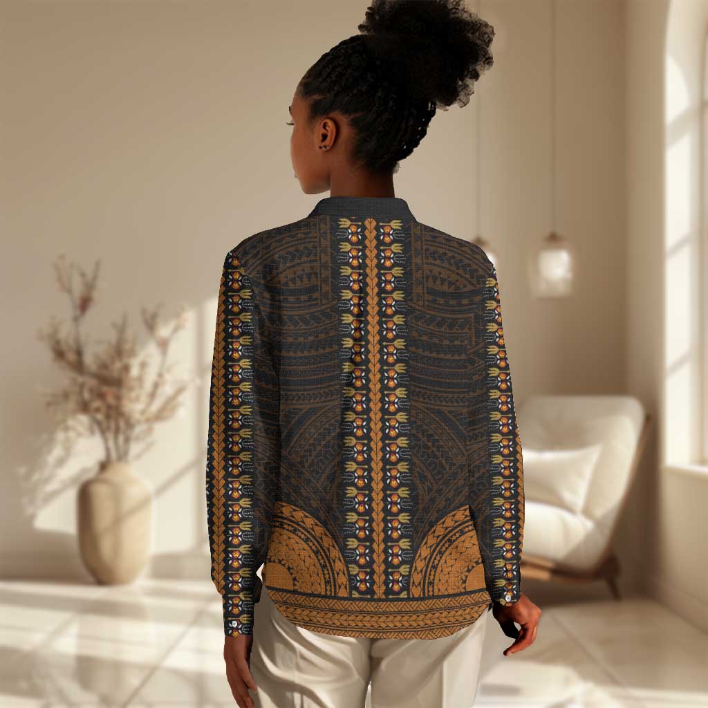 African Dashiki and Polynesian Pattern Women Casual Shirt Gold LT9