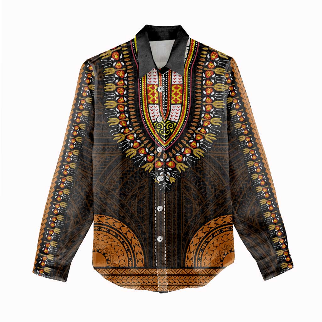 African Dashiki and Polynesian Pattern Women Casual Shirt Gold LT9
