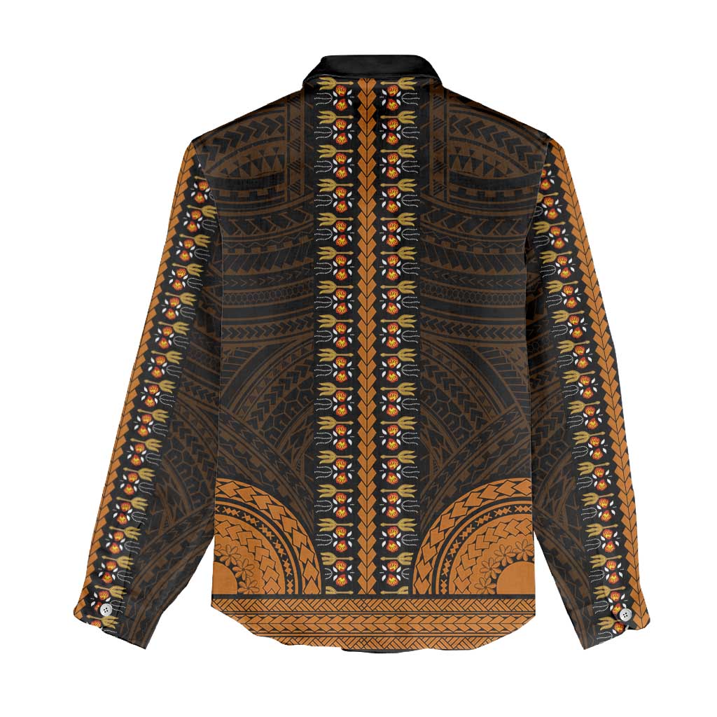 African Dashiki and Polynesian Pattern Women Casual Shirt Gold LT9