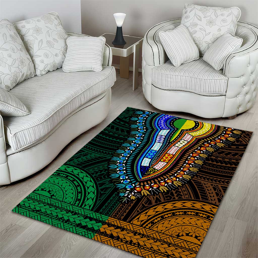 African Dashiki and Polynesian Pattern Area Rug Half Green-Gold LT9