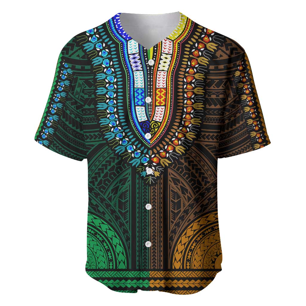 African Dashiki and Polynesian Pattern Baseball Jersey Half Green-Gold LT9