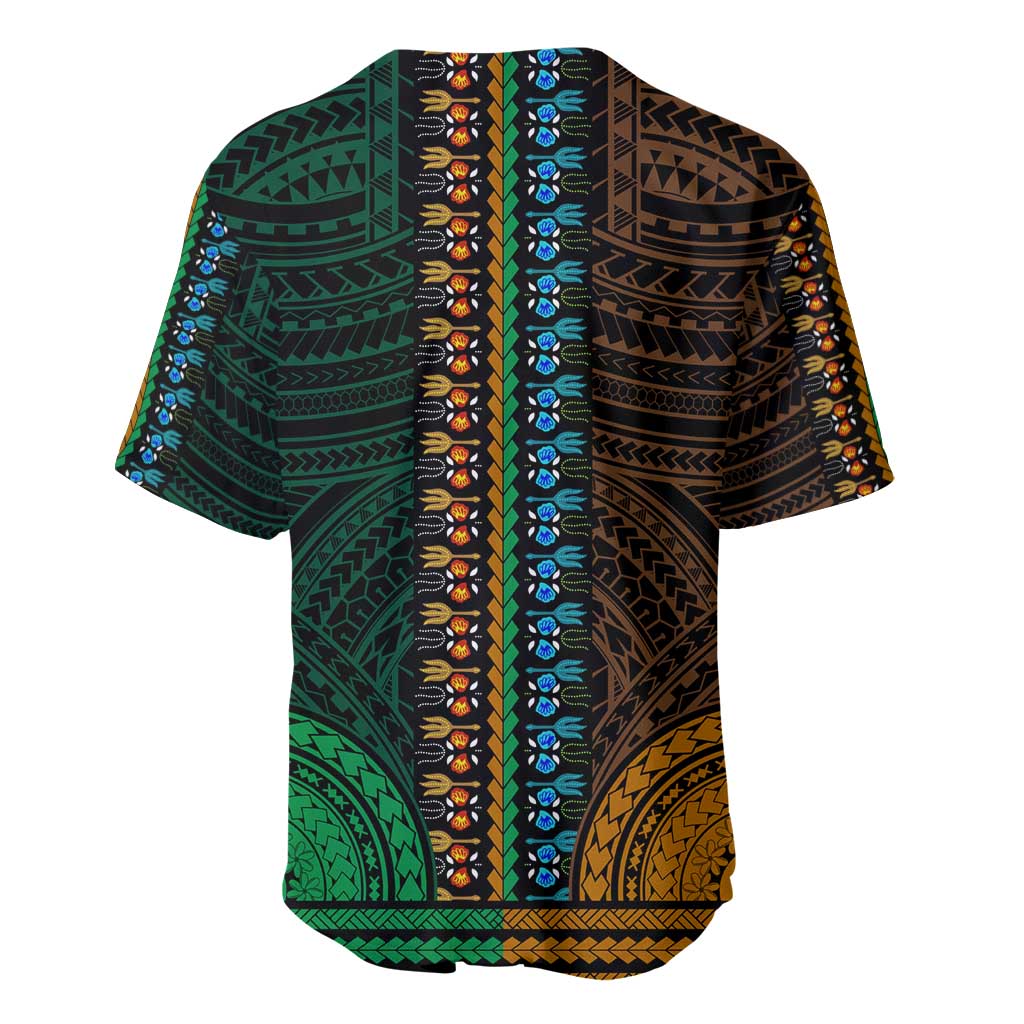 African Dashiki and Polynesian Pattern Baseball Jersey Half Green-Gold LT9
