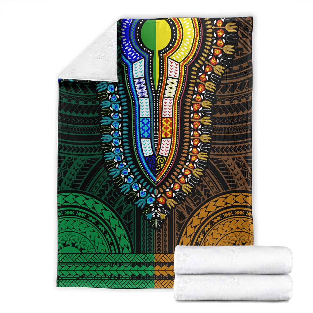 African Dashiki and Polynesian Pattern Blanket Half Green-Gold LT9