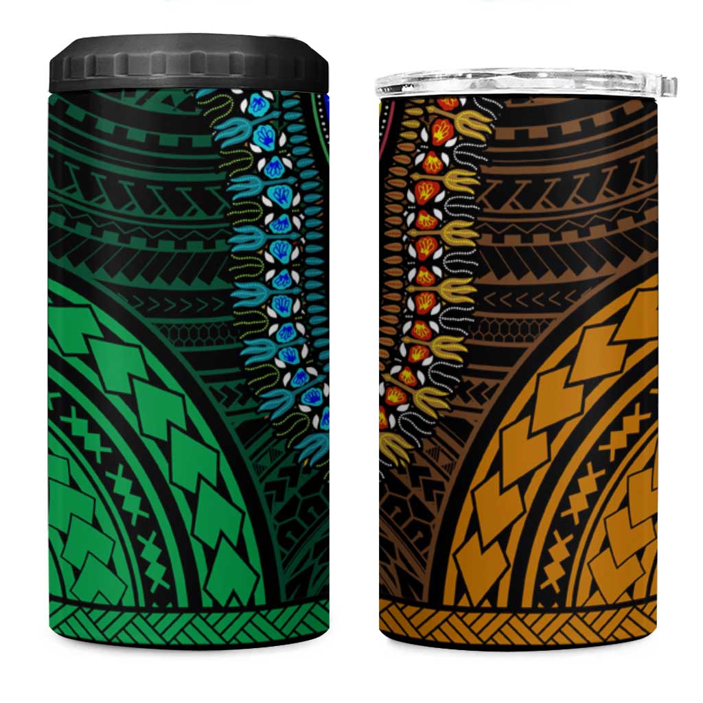 African Dashiki and Polynesian Pattern 4 in 1 Can Cooler Tumbler Half Green-Gold LT9