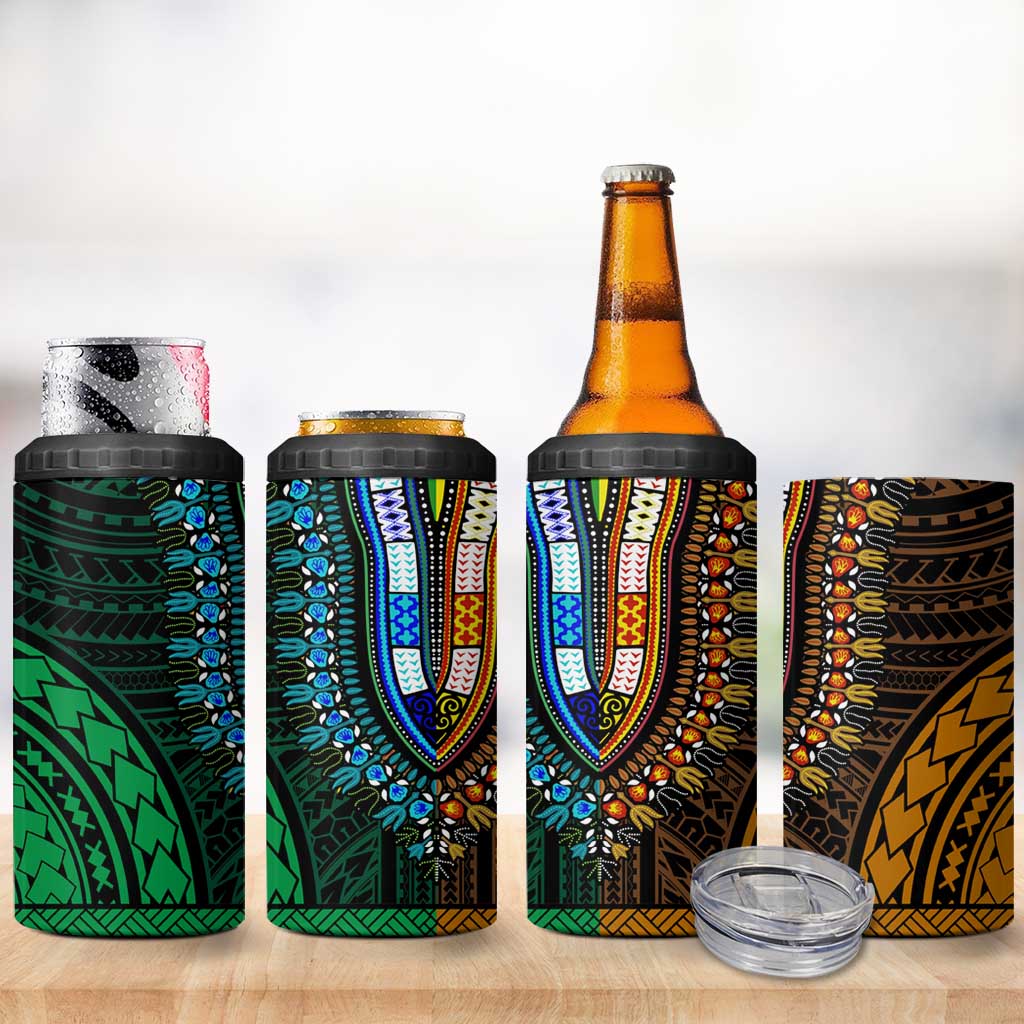 African Dashiki and Polynesian Pattern 4 in 1 Can Cooler Tumbler Half Green-Gold LT9