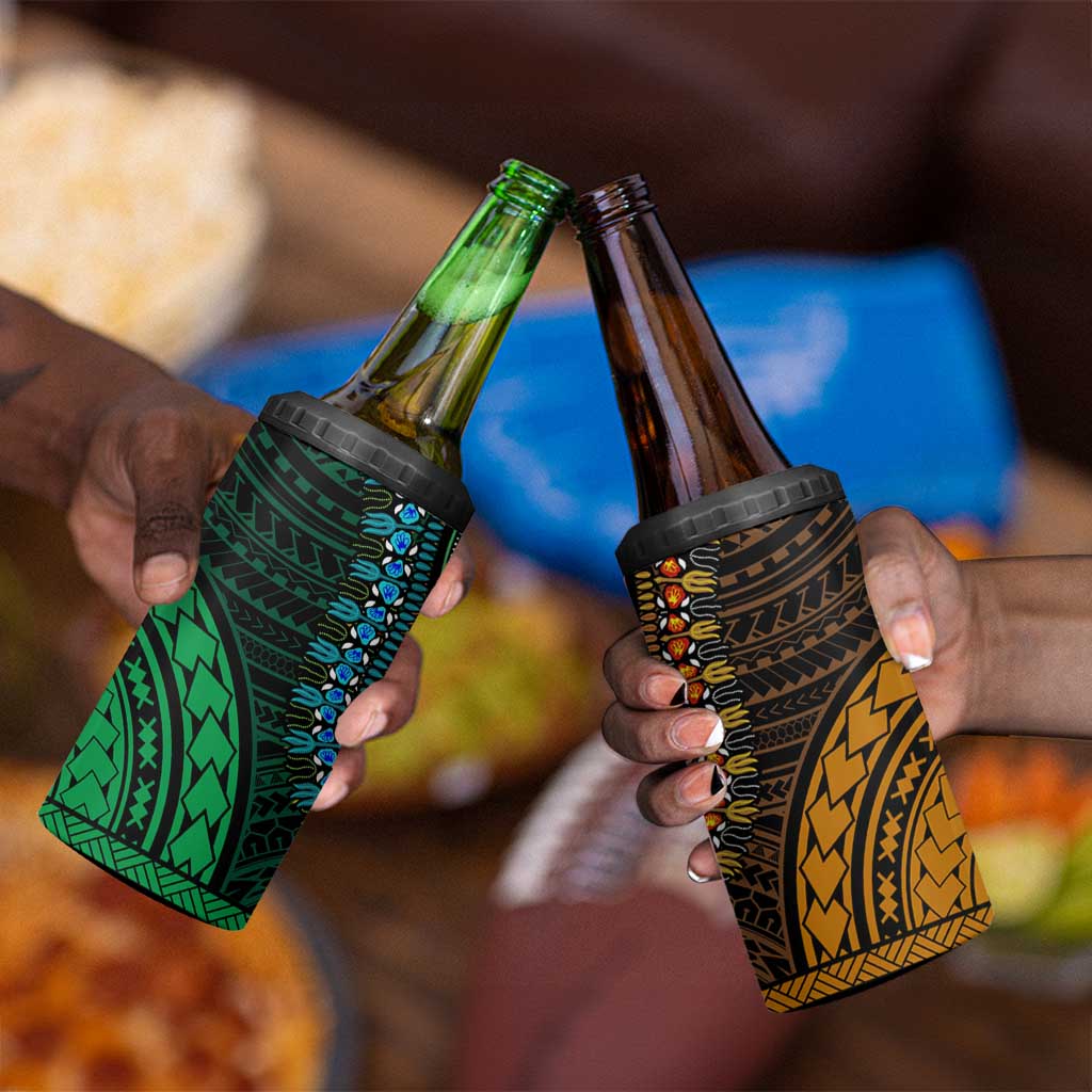 African Dashiki and Polynesian Pattern 4 in 1 Can Cooler Tumbler Half Green-Gold LT9