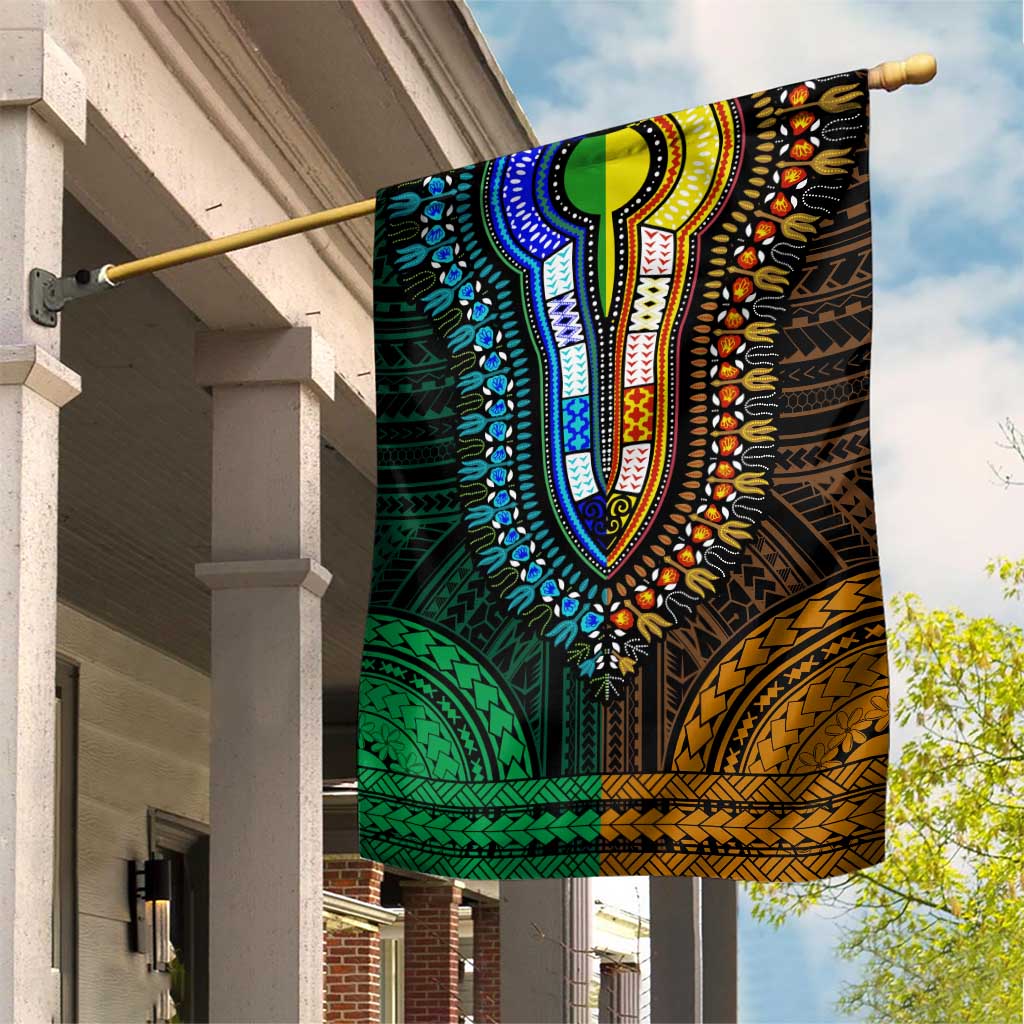 African Dashiki and Polynesian Pattern Garden Flag Half Green-Gold LT9