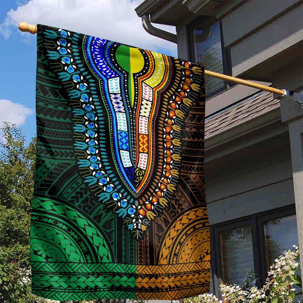 African Dashiki and Polynesian Pattern Garden Flag Half Green-Gold LT9
