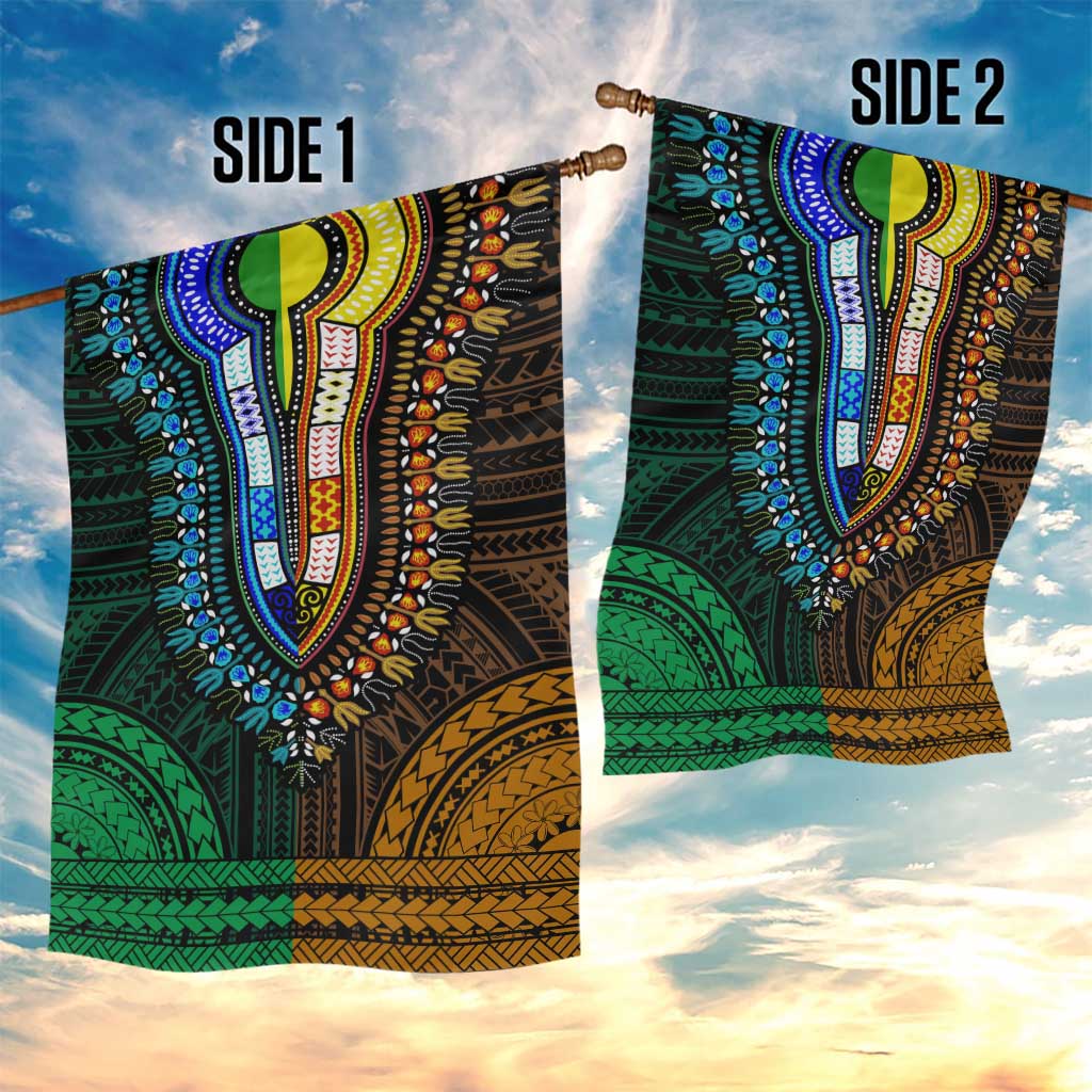 African Dashiki and Polynesian Pattern Garden Flag Half Green-Gold LT9