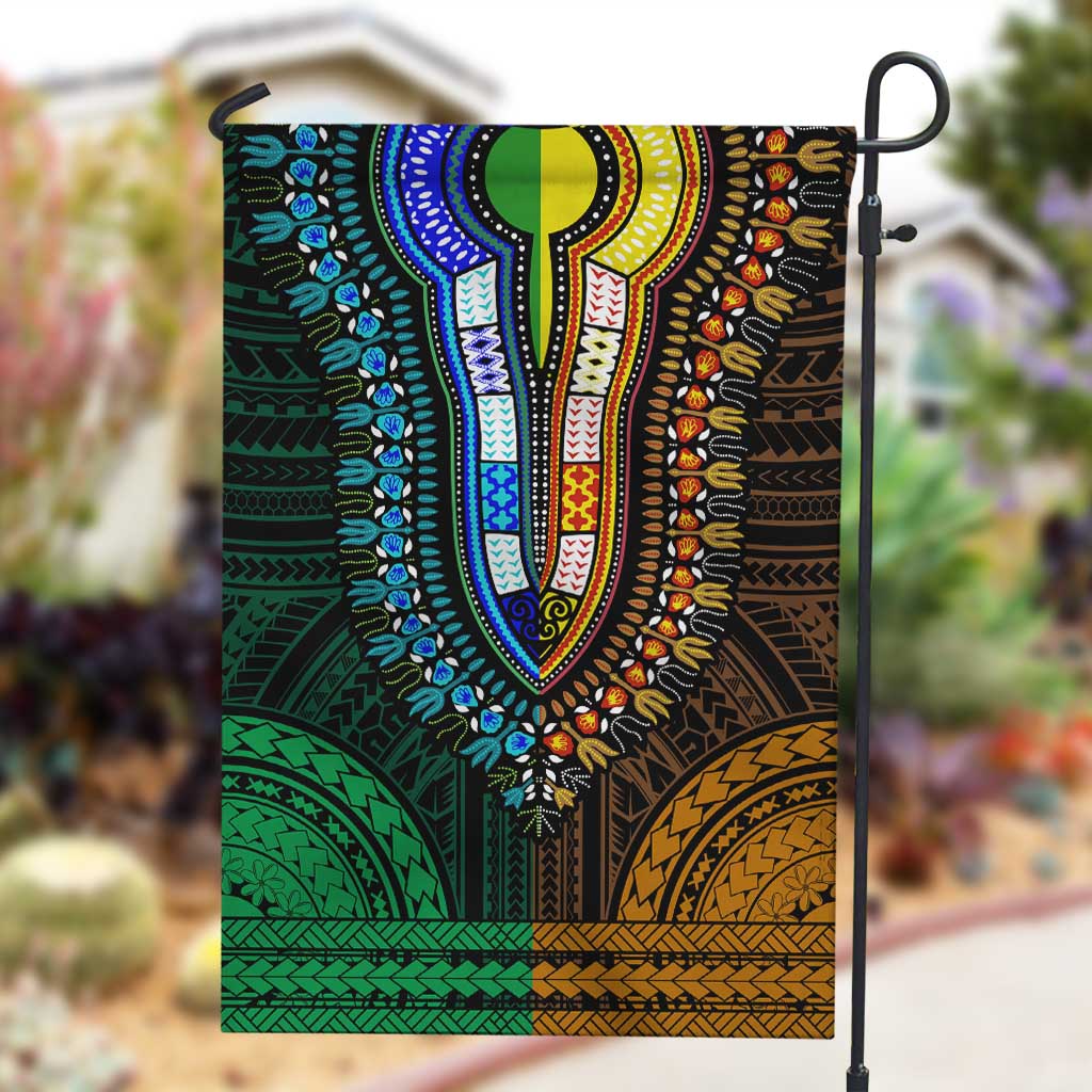 African Dashiki and Polynesian Pattern Garden Flag Half Green-Gold LT9