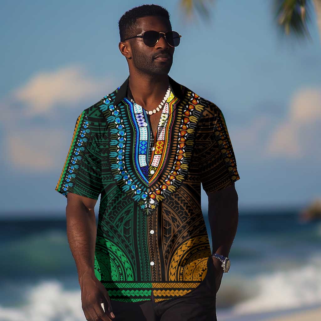 African Dashiki and Polynesian Pattern Hawaiian Shirt Half Green-Gold LT9