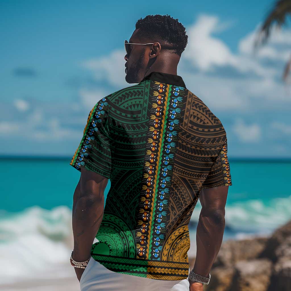 African Dashiki and Polynesian Pattern Hawaiian Shirt Half Green-Gold LT9