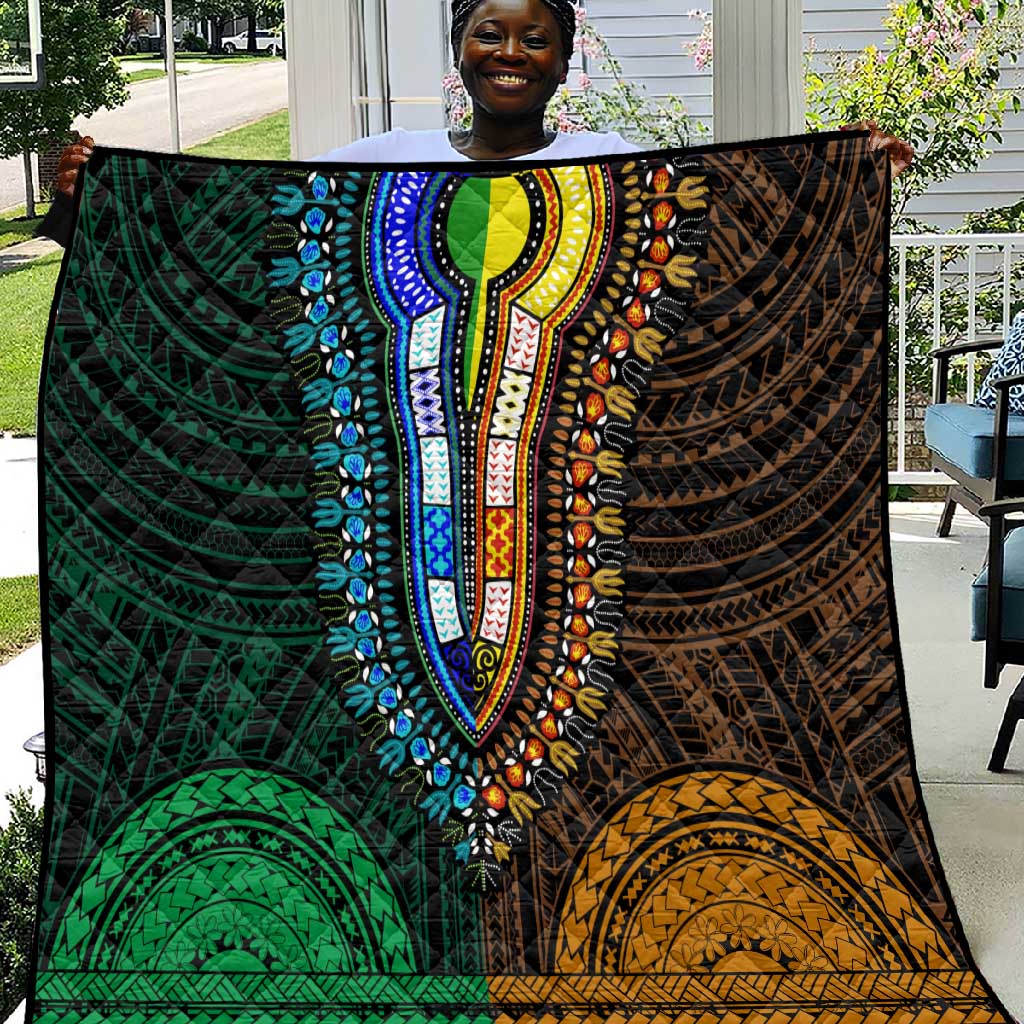 African Dashiki and Polynesian Pattern Quilt Half Green-Gold LT9