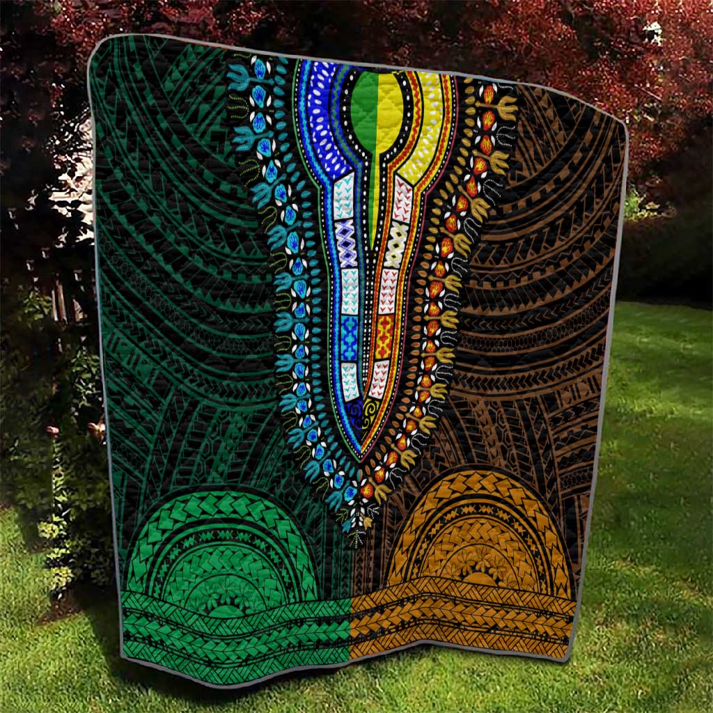 African Dashiki and Polynesian Pattern Quilt Half Green-Gold LT9