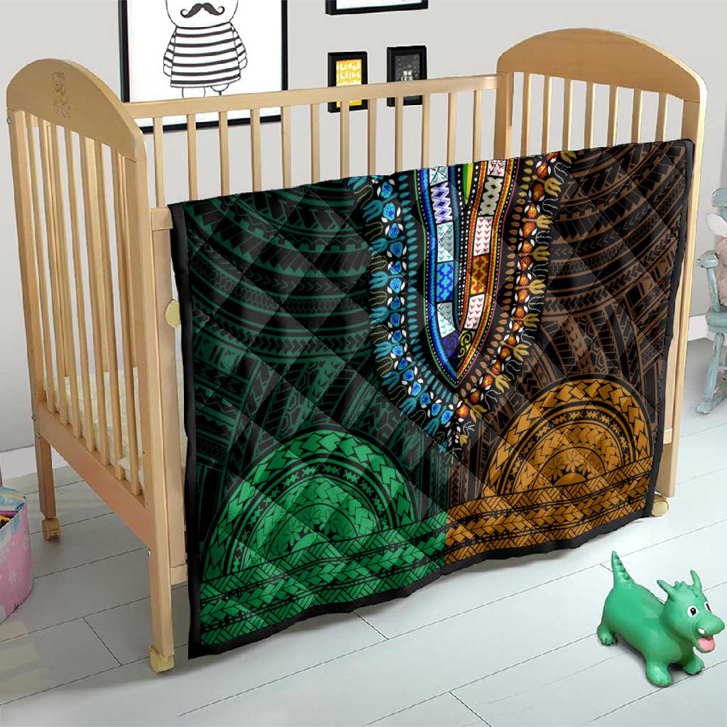 African Dashiki and Polynesian Pattern Quilt Half Green-Gold LT9