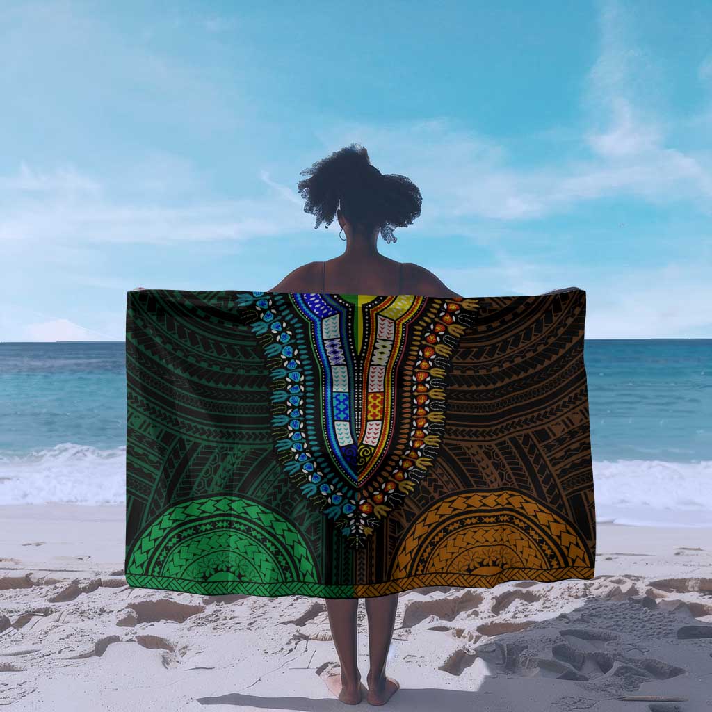 African Dashiki and Polynesian Pattern Sarong Half Green-Gold LT9